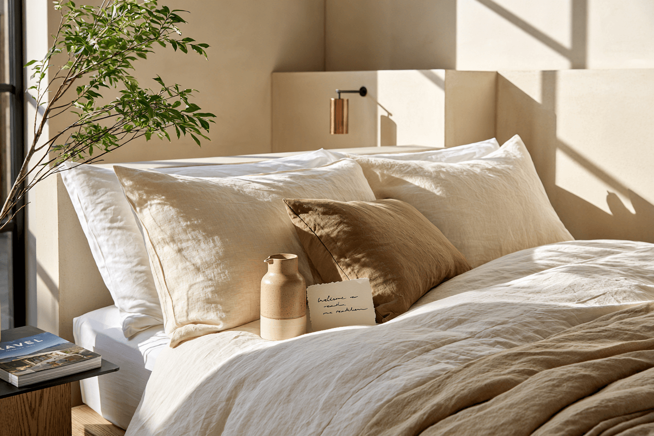 A boutique hotel room prepared with understated care.